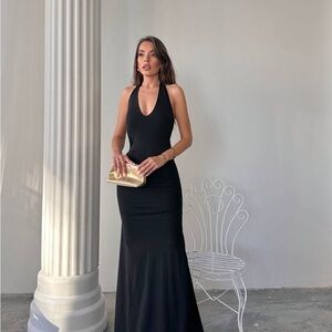 Sophisticated Black Halter Maxi Dress